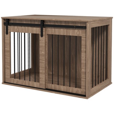 Large Walnut Brown Wooden Dog Crate Table
