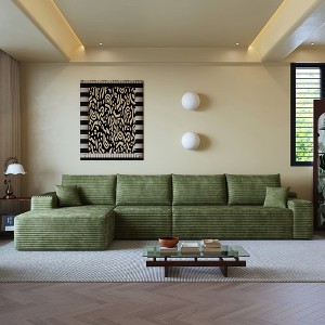 MAYEERTY 135" Cloud L-Shape Sofa Green - 135" L-Shape, Corduroy, Deep Seat, No Assembly, for Living Room - 1 of 4