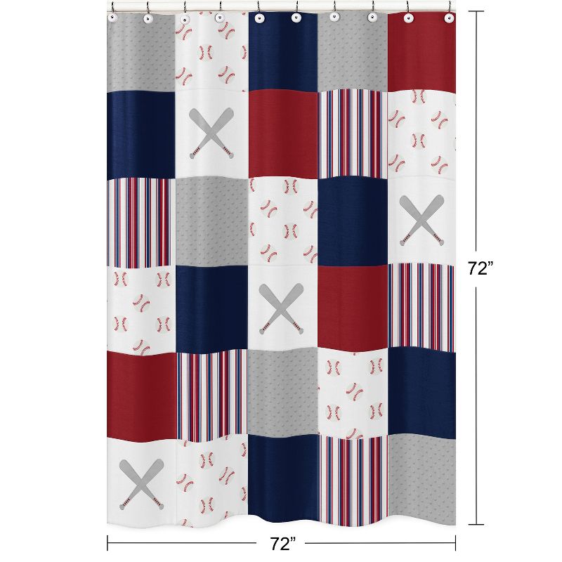 Sweet Jojo Designs Boy Fabric Shower Curtain 72in.x72in. Baseball Patch Red White and Blue, 6 of 7