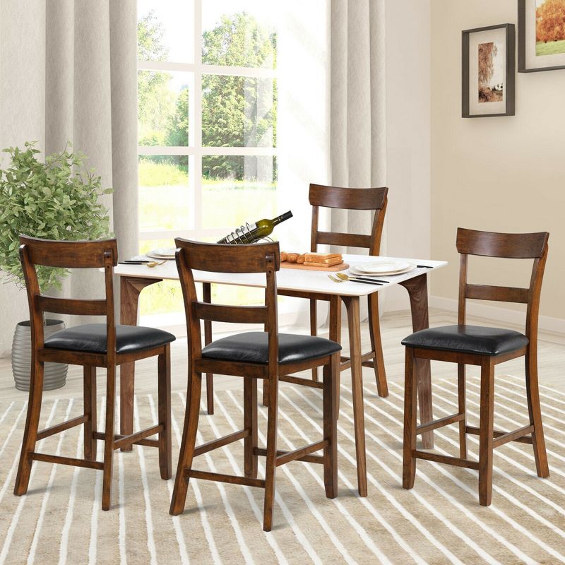 Costway Set of 4 Barstools Counter Height Chairs w/Leather Seat & Rubber Wood Legs, 2 of 11