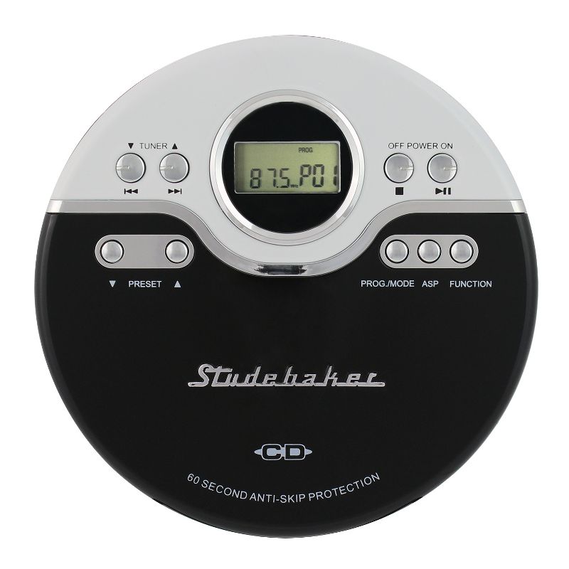 Studebaker Personal CD Player with FM Radio, 60 Second ASP and Earbuds (SB3703) - Black, 1 of 6