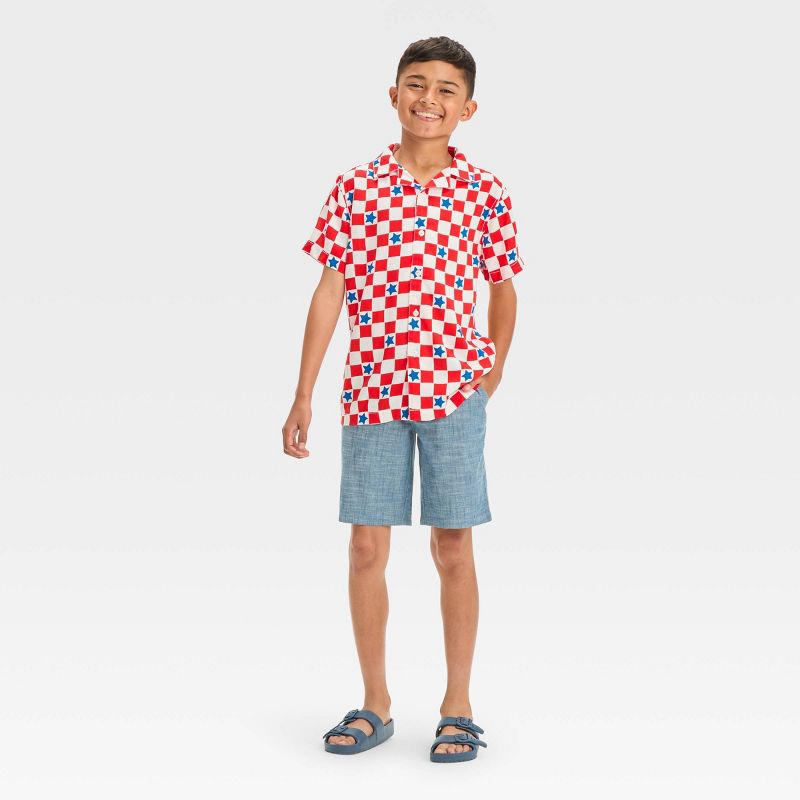 Boys' Short Sleeve Americana Checkerboard Button-Down Shirt - Cat & Jack™ Red, 4 of 7