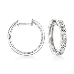 Ross-Simons 0.50 ct. t.w. Diamond Hoop Earrings in 14kt White Gold - 1 of 4