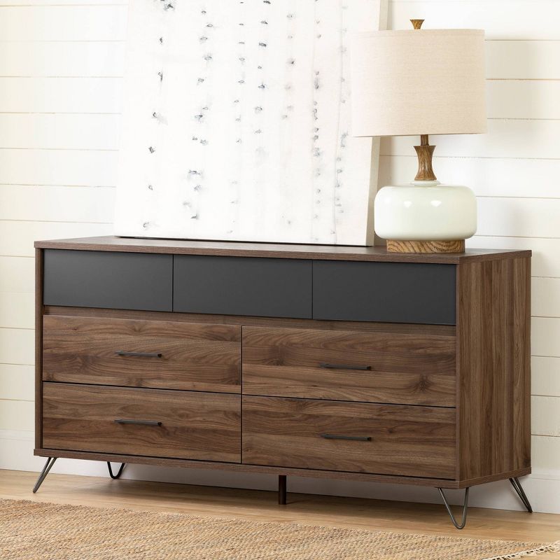 Olwyn 7 Drawer Double Dresser Natural Walnut/Charcoal - South Shore, 3 of 10