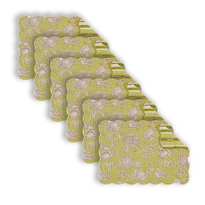 C&F Home Berkeley Green Cotton Quilted Rectangular Reversible Placemat Set of 6