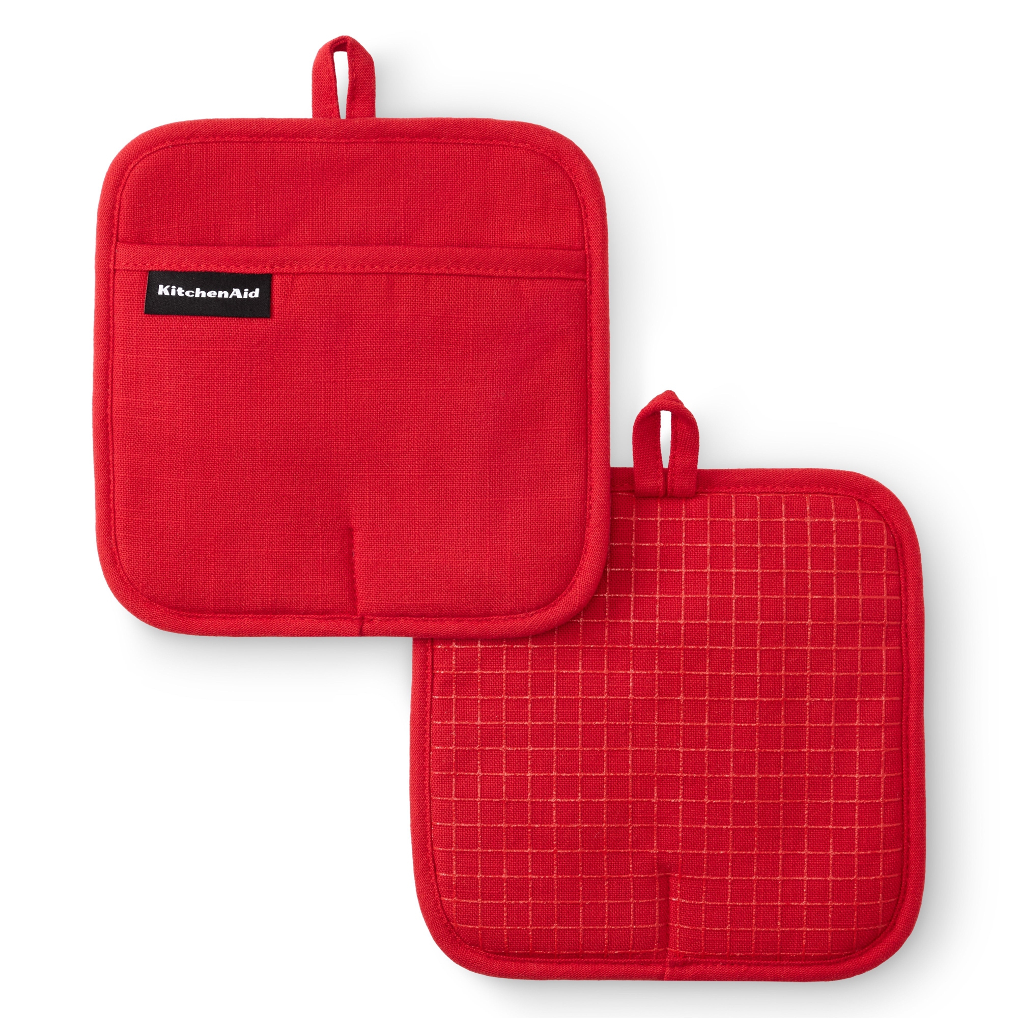 KitchenAid Gridlines Pot Holders 2-Pack, Soft Silicone Grip and Magnetic Cuff, Passion Red