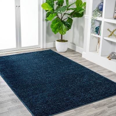 Navy Solid Synthetic Low-Pile Rectangular Area Rug, 8'x10'