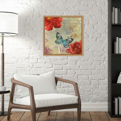 Cottage Red and Blue Butterfly Canvas Wall Art Print