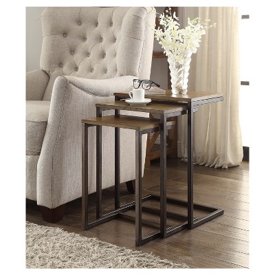 Harvest Oak and Aged Iron Rectangular Nesting Table Set