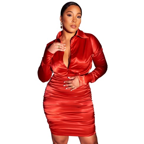 Rebdolls Womens Ruched Mini Dress - Red - Large : Target