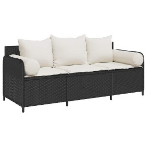 vidaXL 3-Seater Black Rattan Patio Sofa w/Cushions - Outdoor/Garden Furniture - 1 of 4