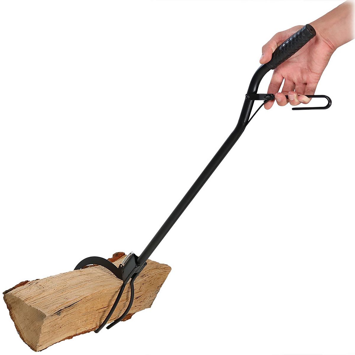 Sunnydaze Indoor/Outdoor Fireplace or Fire Pit Heavy-Duty Steel Spring Lever Firewood Log Grabber Tool - 36" - Black - thumbnail 7