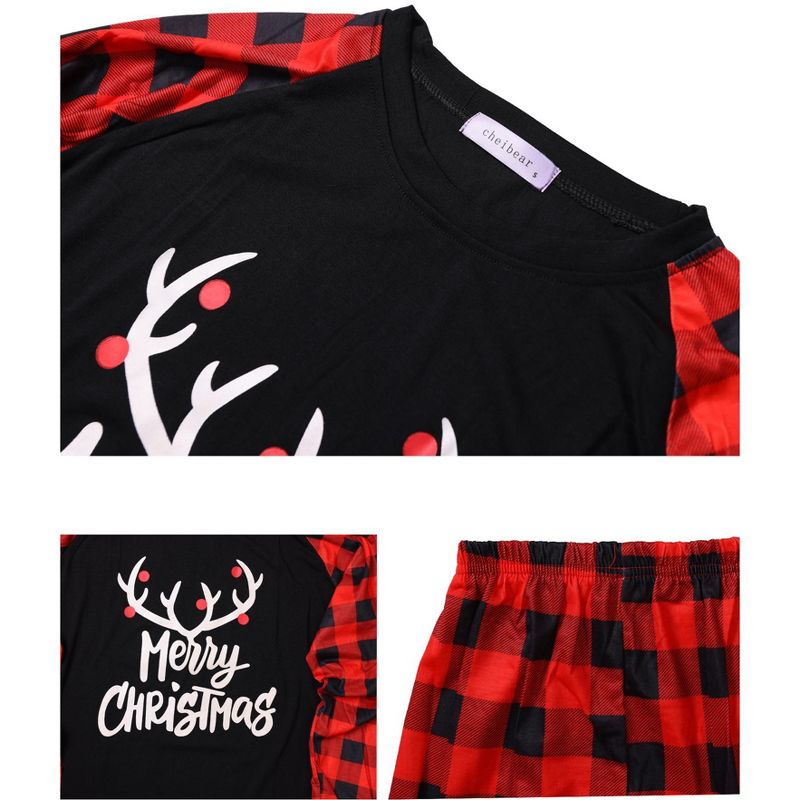 cheibear Christmas Deer Loungewear Long Sleeves Tee Plaid Pants 2 Piece Family Pajama Sets, 4 of 5