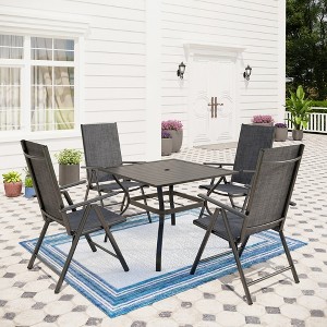 Captiva Designs 5pc Patio Dining Set Steel Frame Table with Umbrella Hole & Textilene Reclining Foldable Chairs - 1 of 4