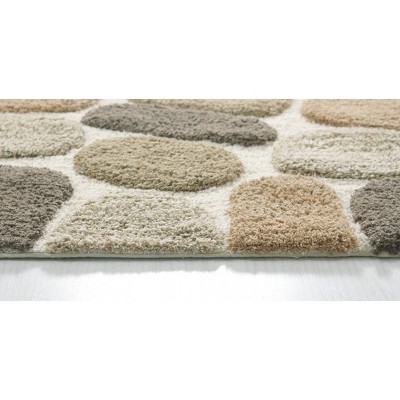 Pebble Pattern Beige and Brown Cotton Bath Rug Set