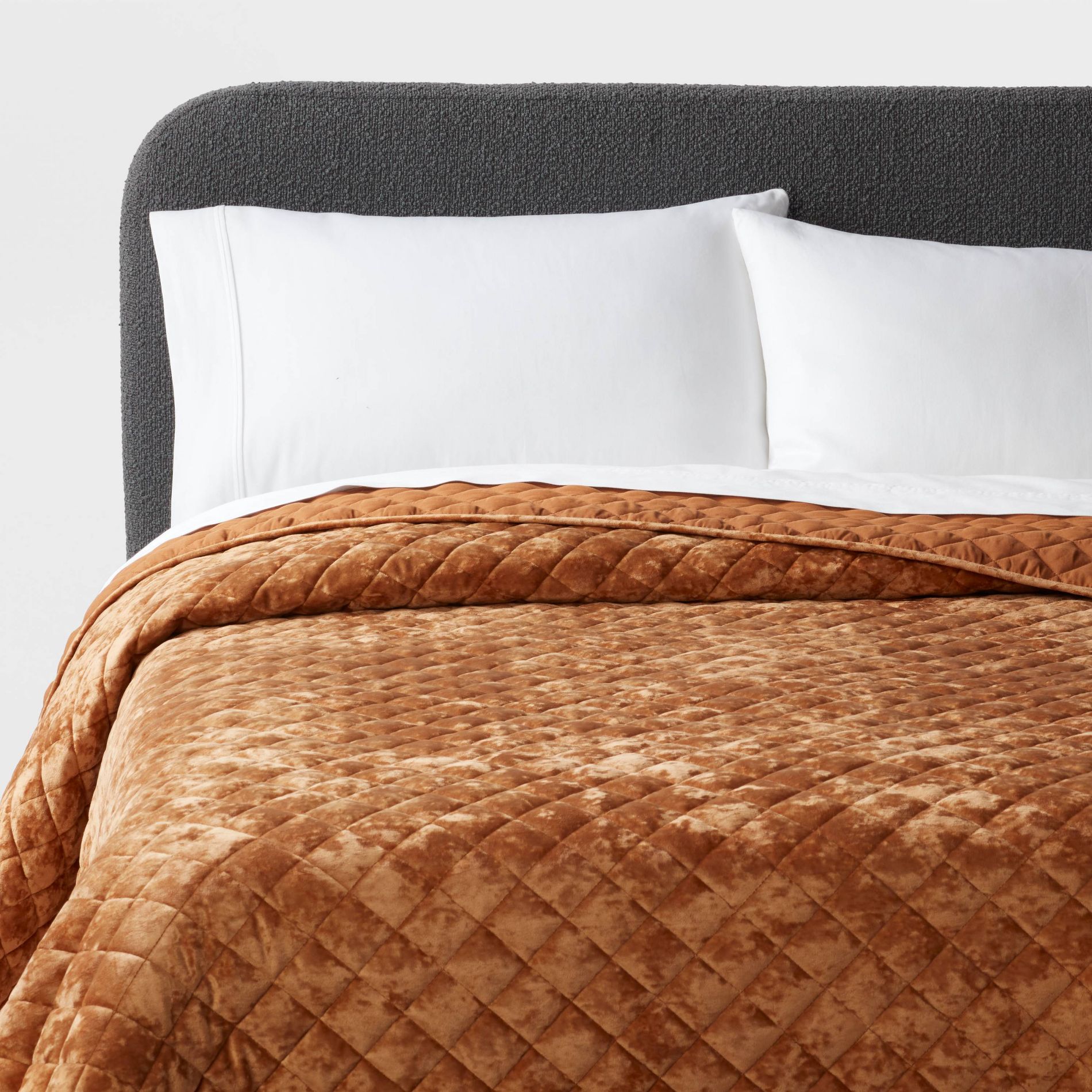 Full/Queen Luxe Diamond Stitch Velvet Quilt Camel - Threshold™: Gender Neutral, OEKO-TEX Certified, Year-Round Comfort