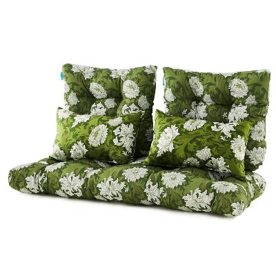 ARTPLAN Outdoor Cushions for Settee,Wicker Loveseat Cushions with Tie,Tufted Patio Cushions 2 U-Shaped Set of 5 Piece,L44xW19，Floral