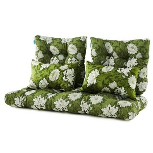 ARTPLAN Outdoor Cushions for Settee,Wicker Loveseat Cushions with Tie,Tufted Patio Cushions 2 U-Shaped Set of 5 Piece,L44xW19，Floral - 1 of 4