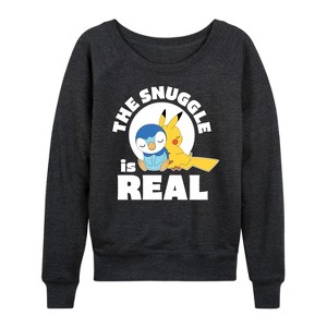 Women's - Pokémon - The Snuggle Is Real Pikachu And Piplup Lightweight French Terry Slouchy - 1 of 4