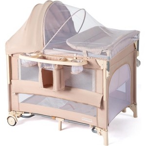 JOYMOR 9 in 1 Bedside Bassinet with Changing Table, Pack and Play with Bassinet, Convert to Rocking Baby Bed with Electric Music Center - 1 of 4