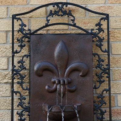 French Lily Iron Finish Polystone Outdoor Wall Fountain