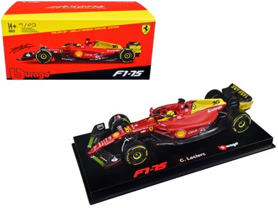 Ferrari F1-75 #16 Leclerc "Giallo Modena" 2nd Place F1 Italian GP (2022) w/Display Case 1/43 Diecast Model Car by Bburago
