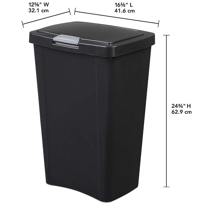Sterilite 13 Gallon TouchTop Narrow Plastic Wastebasket with Secure Titanium Latch for Kitchen, Bathroom, and Office Use, Black (8 Pack), 3 of 6