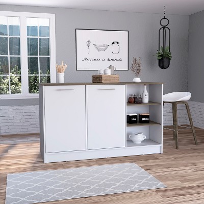 NicBex Kitchen Island Cart Morden Kitchen Carts with Storage, 2 Cabinet Door, 3 Storage Shelves for Kitchen, White