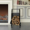 Gardenised Indoor and Outdoor Patio Iron Firewood Log Cart with Wheels and Fireplace Tool Set, Black - 4 of 4