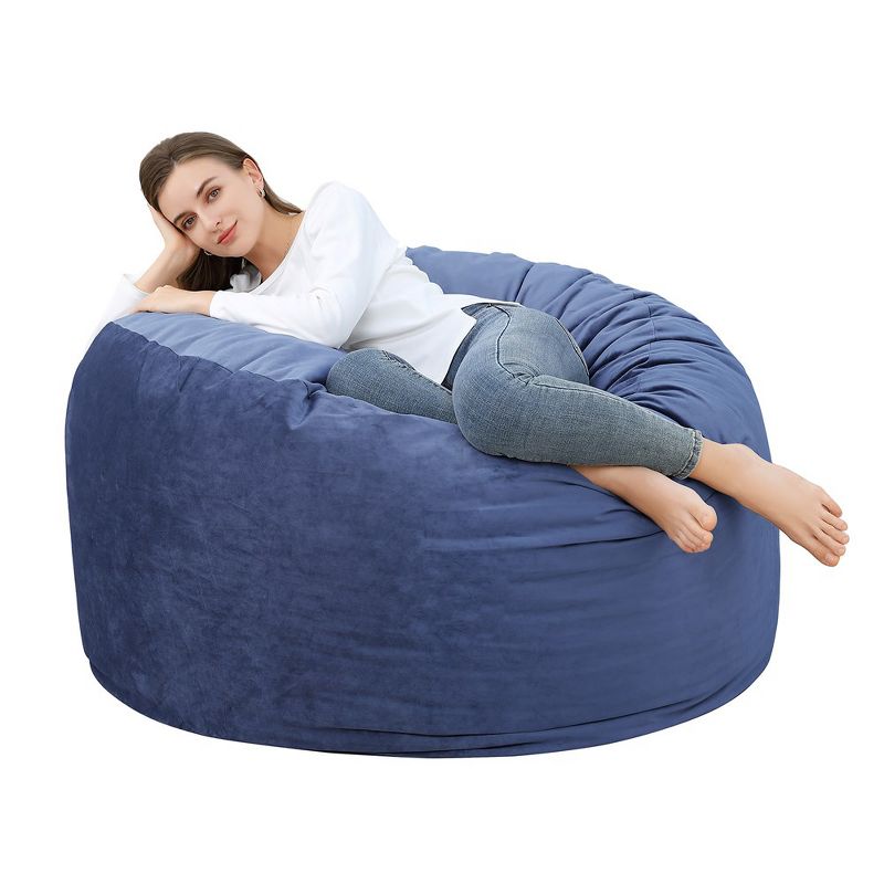TRINITY 4 Foot Bean Bag Chair,Memory Foam Big Sofa with Fluffy Removable Microfiber Cover Blue, 1 of 2