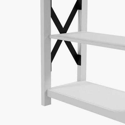 White Wood Side Table with Charging Station and Storage Shelves