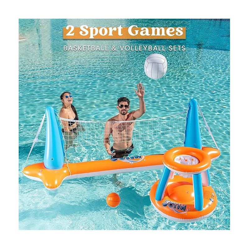 Syncfun Inflatable Pool Float Set Volleyball Net & Basketball Hoops, Floating Swimming Game Toy for Kids and Adults, Summer Floaties, 2 of 8