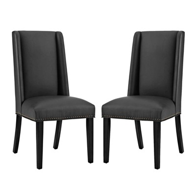 Modway Baron Dining Chair Vinyl Set of 2 - Black