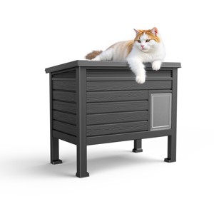 SEVOBAL Pet Crates and Houses Weatherproof Outdoor Shelter, PP Material with Door, Cozy Raised for Cats, Small Animals, Black, 31.02"*19.09"*26.73" - 1 of 4