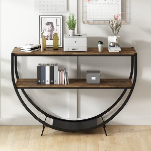NicBex Rustic Industrial Design Console Table Entryway Table Demilune Shape Side Table Textured Metal Distressed Wood Sofa Table - 1 of 4