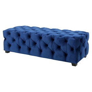 Piper Tufted Velvet Fabric Rectangle Ottoman Bench - navy - Christopher Knight Home, Blue