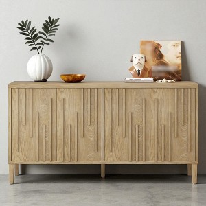 59.8" 4-Door Ash Veneer Sideboard Buffet Cabinet with Hidden Handles, Farmhouse Storage Credenza TV Stand for Living Room Dining Hallway - 1 of 4