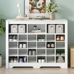 Sleek Design 24 Shoe Cubby Console, Modern Shoe Cabinet with Curved Base, Modern Shoe Racks-Cuddlewood - 1 of 4