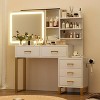 Makeup Vanity Desk with Mirror and Lights, Dressing Table with Charging Station, 3 Lighting Modes, 5 Large Drawers and 3 Tiers of Open Shelves - 3 of 4