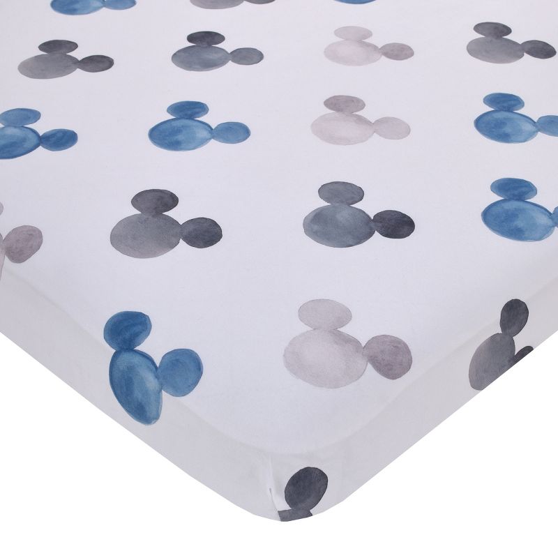 Disney Mickey Mouse - Black, White and Blue Watercolor Mickey Ears Nursery Fitted Mini Crib Sheet, 1 of 6