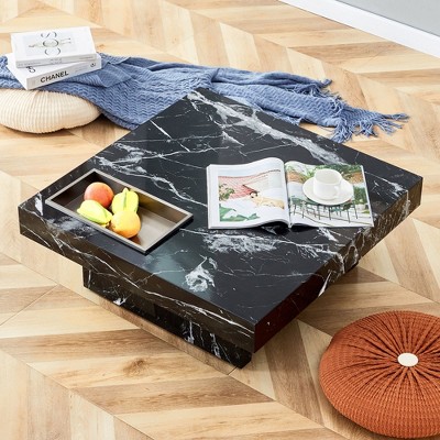 NicBex Modern Square Coffee Table with Imitation Marble Patterns,Wooden Center Table for Living Room,Living Room Furniture