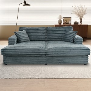 GDFStudio Ivern Modern 86.22'' Corduroy Upholstered Double Chaise Lounge Sofa with 2 Pillows - 1 of 4