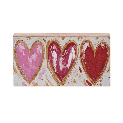 Transpac Wood Hand Painted Block with Hearts Home Decorations Valentines