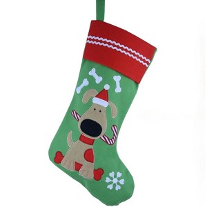 Aoibox Embroidered Dog Christmas Stocking 16 Inch Felt Green Red Puppy Pattern Holiday Gift for Pets 1 Piece Ideal Xmas Decor - 1 of 4