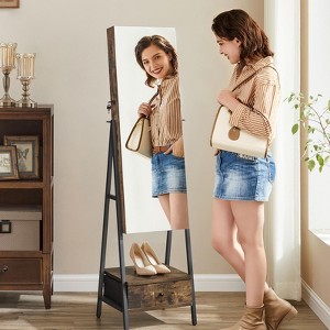Standing LED Jewelry Cabinet, Lockable Armoire with Full-Length Mirror, Space-Saving Organizer, Bottom Drawer, Shelf - Gift Idea - 1 of 4