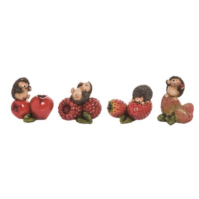 Transpac Resin Happy Hedgehog w/Fruit Figurine Set of 4 Spring Home Decorations