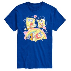 Men's - Spongebob Squarepants - Cute Face Rainbow and Jelly Fish Short Sleeve Graphic T-Shirt - 1 of 4