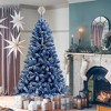 6FT Pre-Lighted Hinged Artificial Fir Christmas Tree with Snow, Strip LED Lights and 750 Branch Tips X-mas, Blue - ModernLuxe - 2 of 4