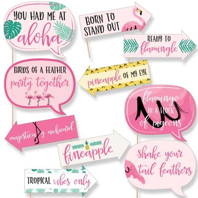 Big Dot of Happiness Funny Pink Flamingo - Party Like a Pineapple - Tropical Summer Photo Booth Props Kit - 10 Piece