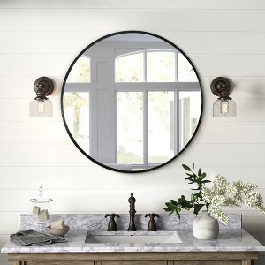 Lirago Black Round Aluminum Alloy Framed Mirror with Tempered Glass 27.3"W x 27.3"H x 1.1"D - 1 of 4